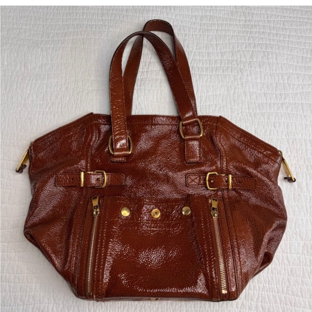 Yves Saint Laurent Downtown bag in brown patent leather - Picture 3 of 14